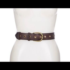 FRYE LEATHER BELT WITH GOLD TONE BUCKLE AND GROMMETS